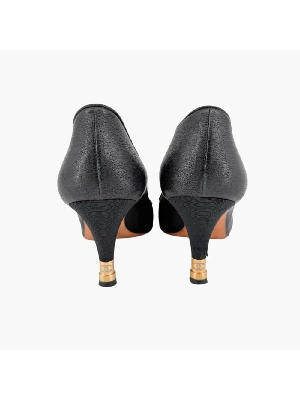 Chanel CC Cap Toe Pumps Heels Black Leather Size 38 US 7-7.5 Women’s